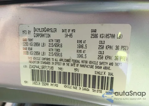 2006 Dodge Grand Caravan Sxt from USA, damaged, VIN 2D4GP44L16R717109